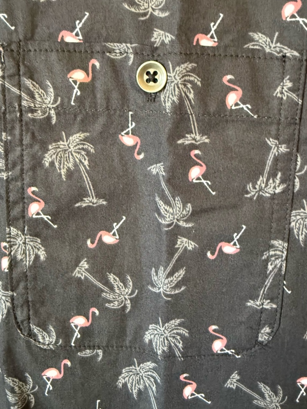 Men’s Navy Flamingo Print Short-Sleeve Shirt - Picture 3 of 7